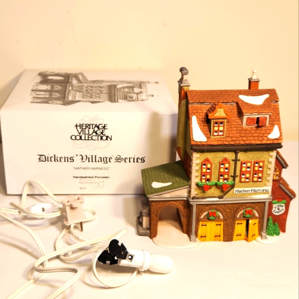 Vintage Retired 1994 Department 56 Handpainted Porcelain Lighted Hather Harness